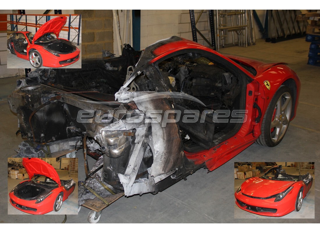 Ferrari 458 Italia (Europa) preparándose para ser desmontada en piezas en Eurospares