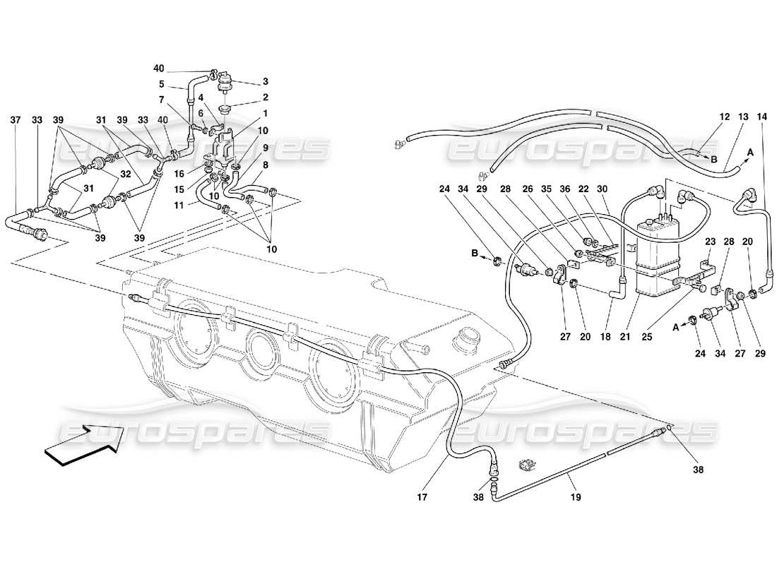 Ferrari 456 M GT/M GTA Dispositivo antievaporación -Válido para EE.UU., CDN y AUS-No para EE.UU. MY 2000 y CDN MY 2000 Diagrama de piezas