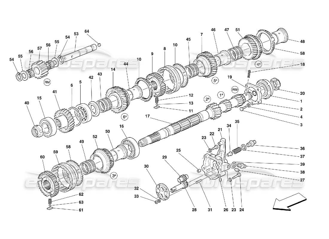 Ferrari 456 M GT/M GTA Main Shaft Gears and Gearbox Oil Pump -Not for 456M GTA Diagrama de piezas