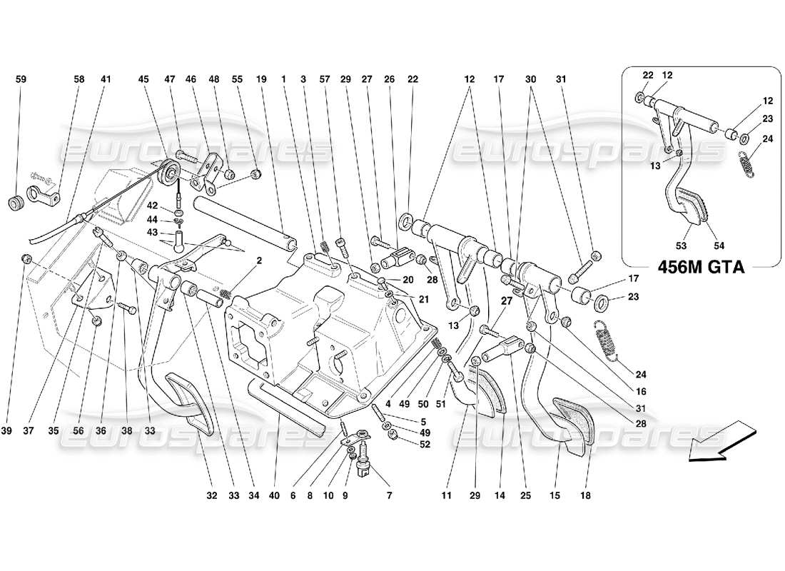 Ferrari 456 M GT/M GTA Control de pedales y acelerador: no para GD Diagrama de piezas
