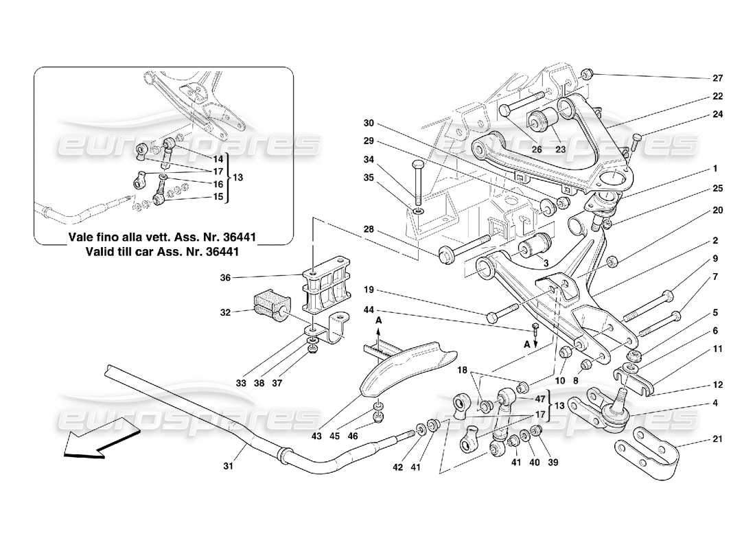 Ferrari 456 M GT/M GTA Suspensión delantera: horquillas y barra estabilizadora Diagrama de piezas