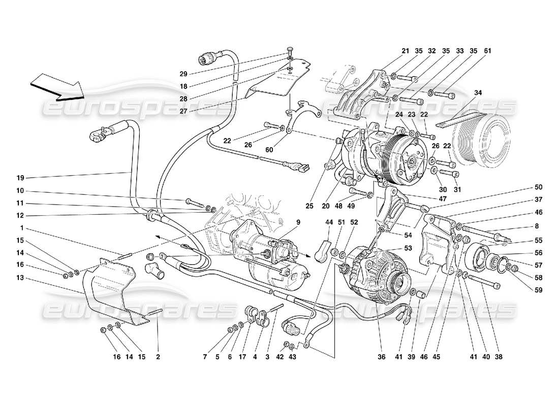 Ferrari 456 M GT/M GTA Motor de arranque del alternador y compresor de CA Diagrama de piezas