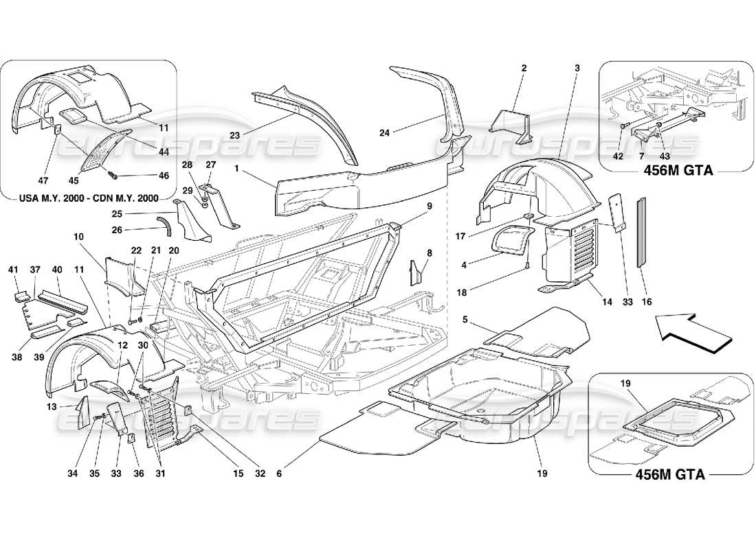 Ferrari 456 M GT/M GTA Estructuras y componentes traseros Diagrama de piezas