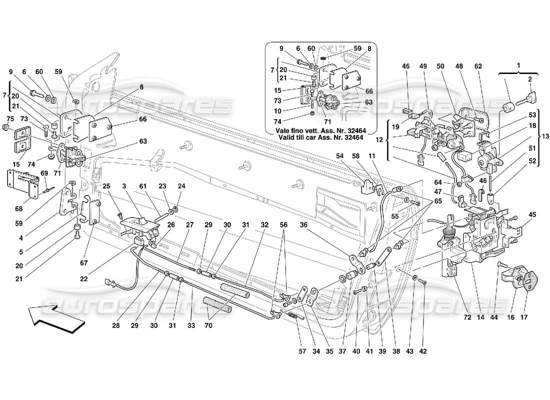 Ferrari 456 M GT/M GTA Puertas - Control de Apertura y Bisagras Diagrama de piezas