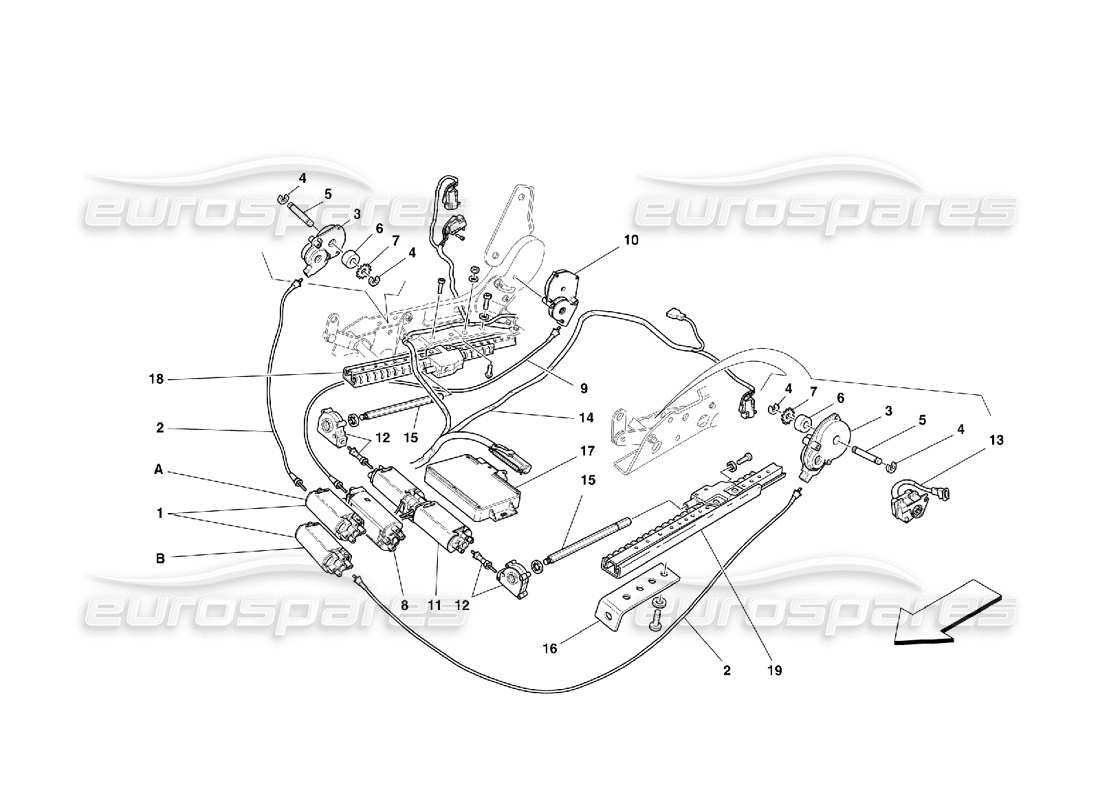 Ferrari 456 M GT/M GTA Sistema de movimiento del asiento delantero Diagrama de piezas