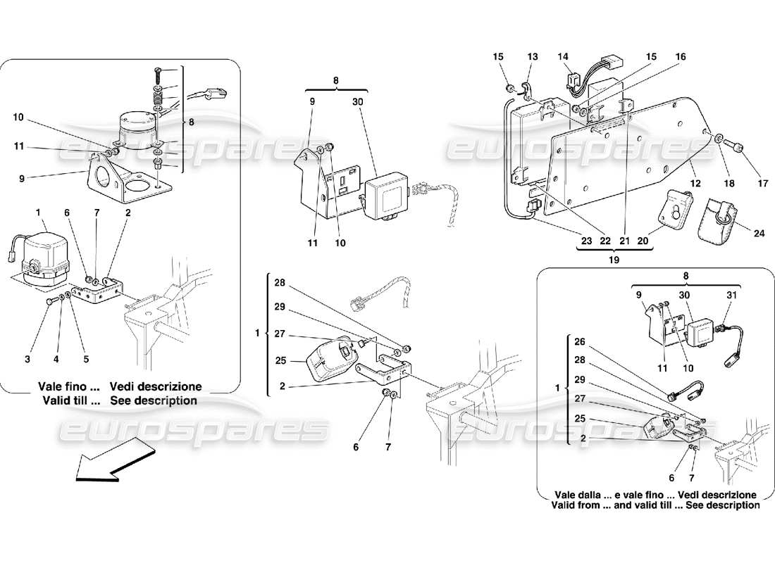 Ferrari 456 M GT/M GTA Cuadros y Dispositivos Eléctricos Antirrobo Diagrama de piezas