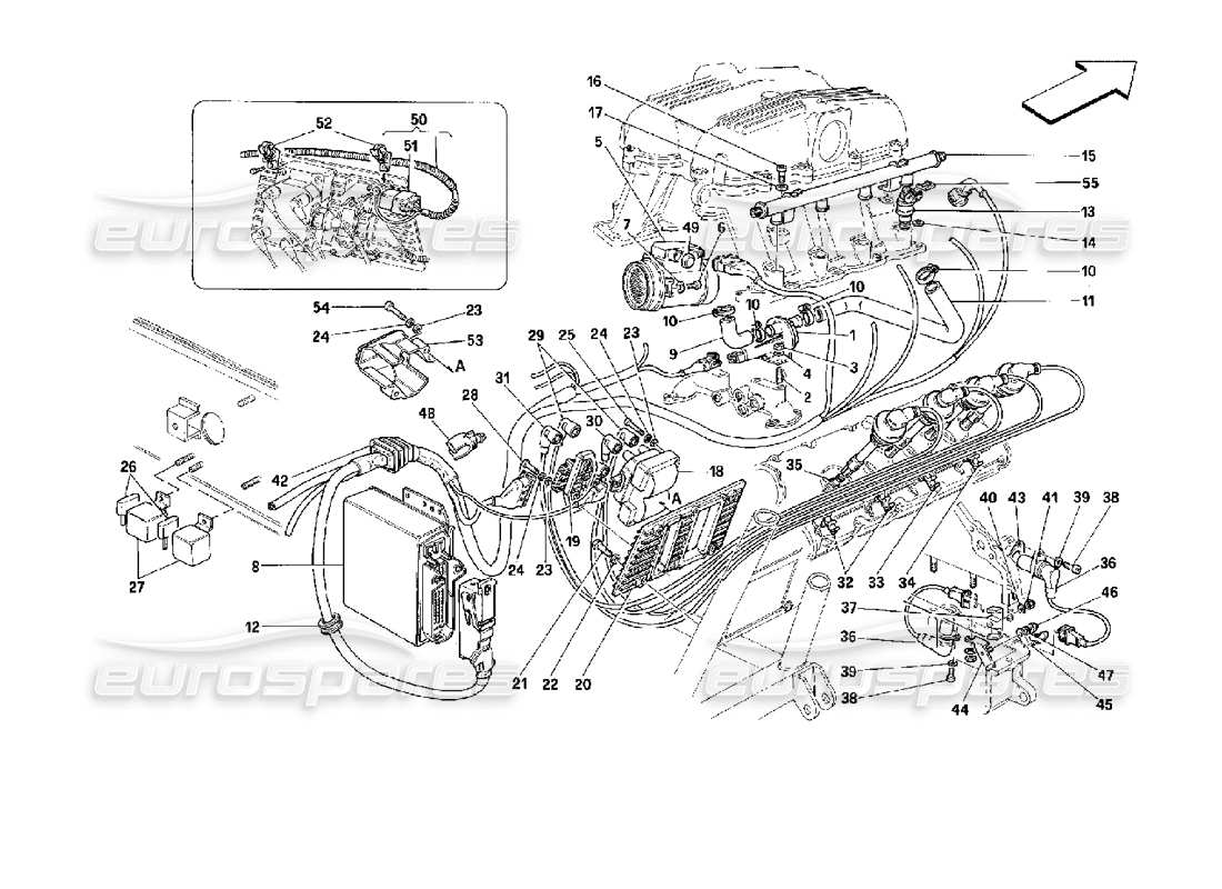 Ferrari Mondial 3.4 t Coupe/Cabrio Encendido por inyección de aire - Motronic 2.5 Diagrama de piezas