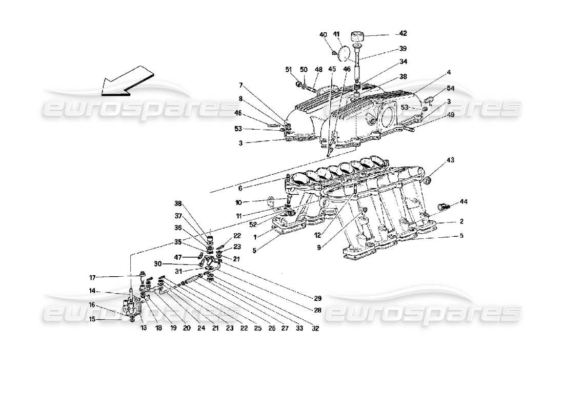 Ferrari Mondial 3.4 t Coupe/Cabrio Colectores y tapa - Motronic 2.7 Diagrama de piezas