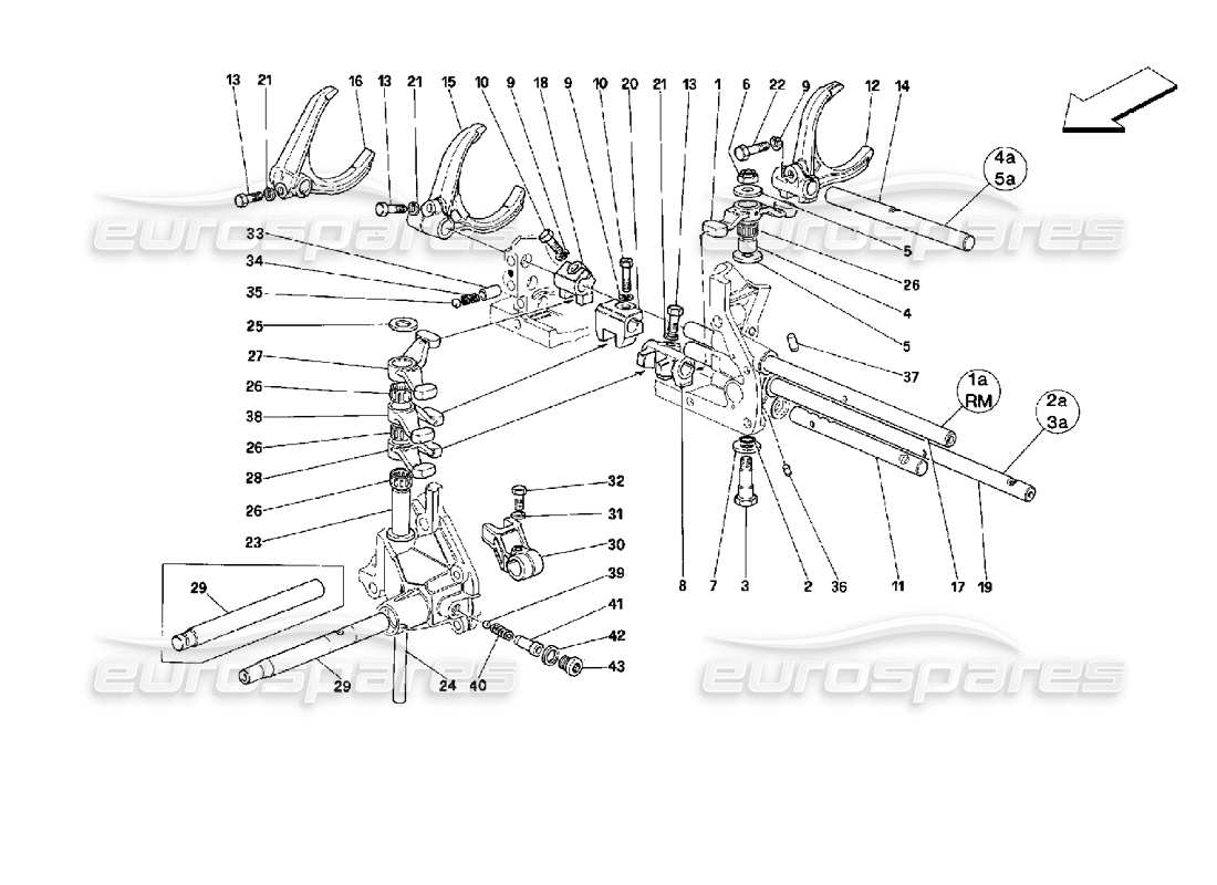 Ferrari Mondial 3.4 t Coupe/Cabrio Controles internos de la caja de cambios Diagrama de piezas