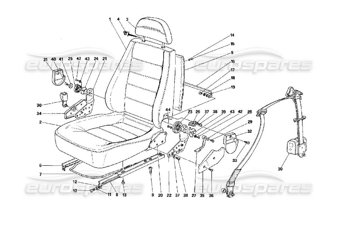 Ferrari Mondial 3.4 t Coupe/Cabrio Asientos delanteros: no aptos para cinturones pasivos Diagrama de piezas