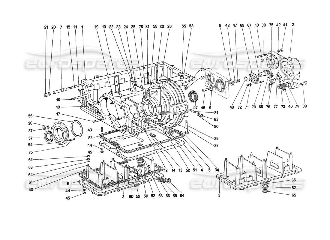 Ferrari 208 Turbo (1989) Caja de cambios: carcasa del diferencial y bomba de aceite Diagrama de piezas