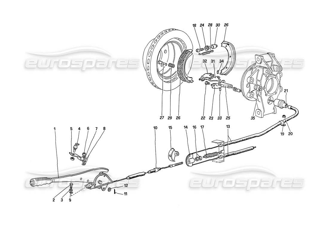 Ferrari 208 Turbo (1989) Control de freno manual Diagrama de piezas