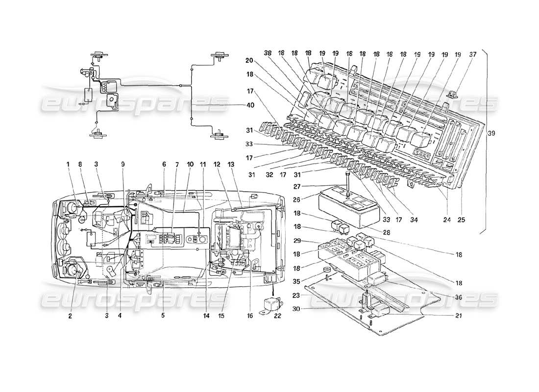 Ferrari 208 Turbo (1989) Sistema Eléctrico - Cables - Fusibles - Relés Diagrama de piezas