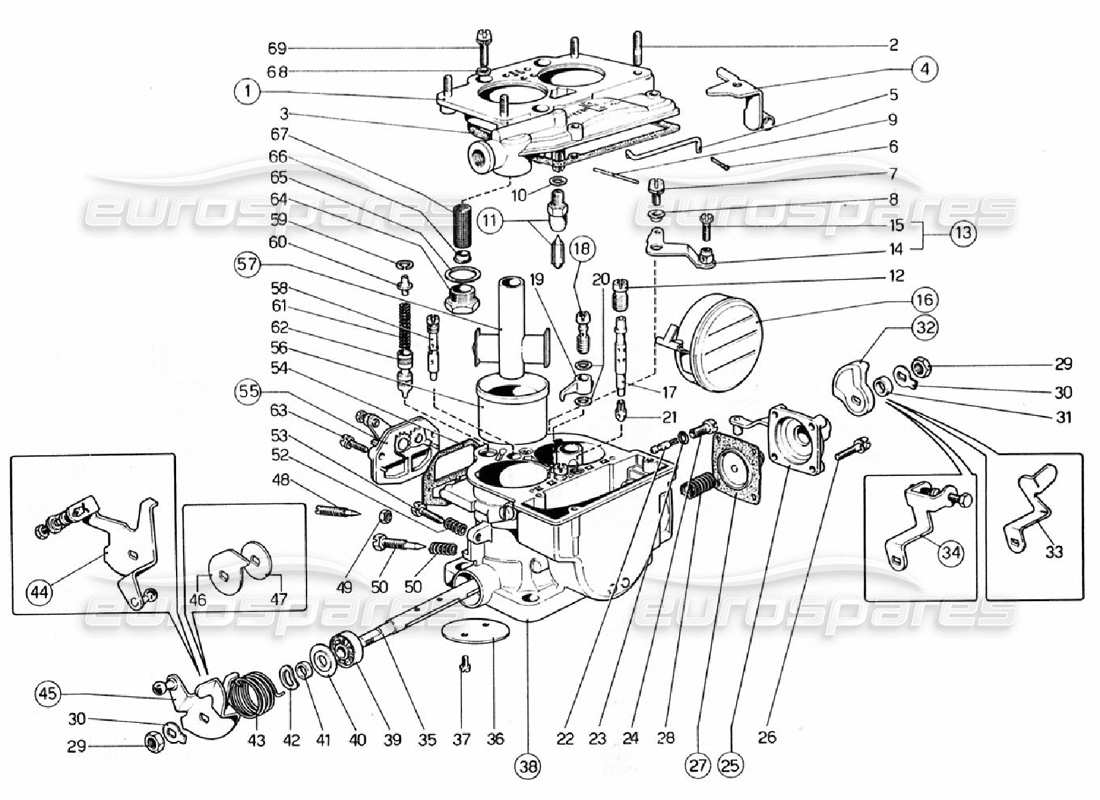 Ferrari 308 GTB (1976) Carburadores (Weber 40 DCNF 57 - 58 - 59 - 60) Diagrama de piezas