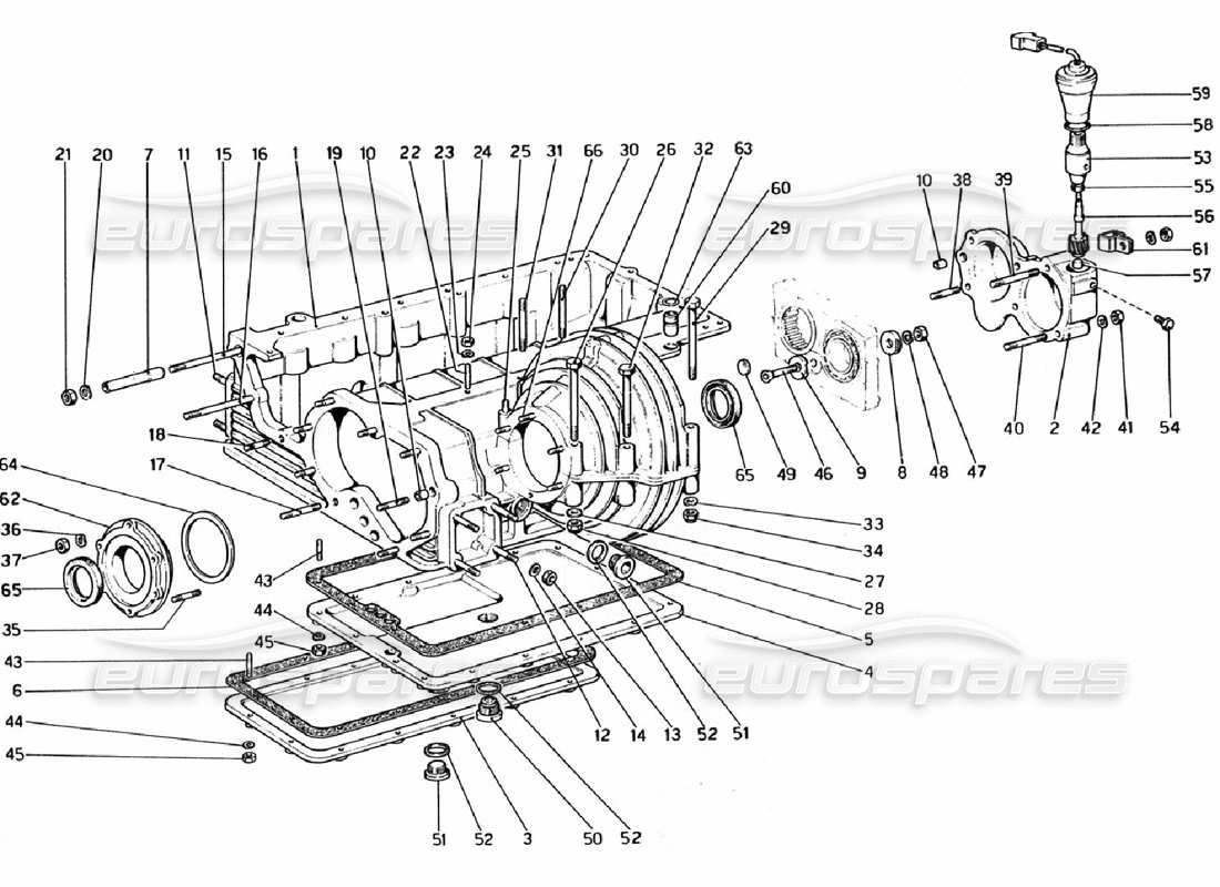 Ferrari 308 GTB (1976) Caja de cambios: carcasa del diferencial y cárter de aceite Diagrama de piezas
