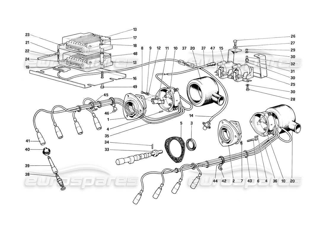 Ferrari 308 (1981) GTBi/GTSi Encendido del motor Diagrama de piezas