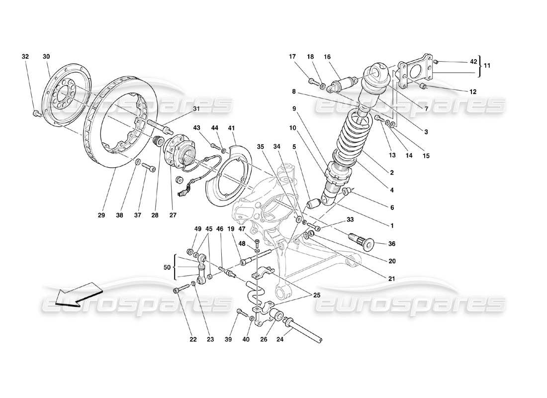 Ferrari 360 Desafío (2000) Suspensión Delantera - Amortiguador y Disco de Freno Diagrama de piezas