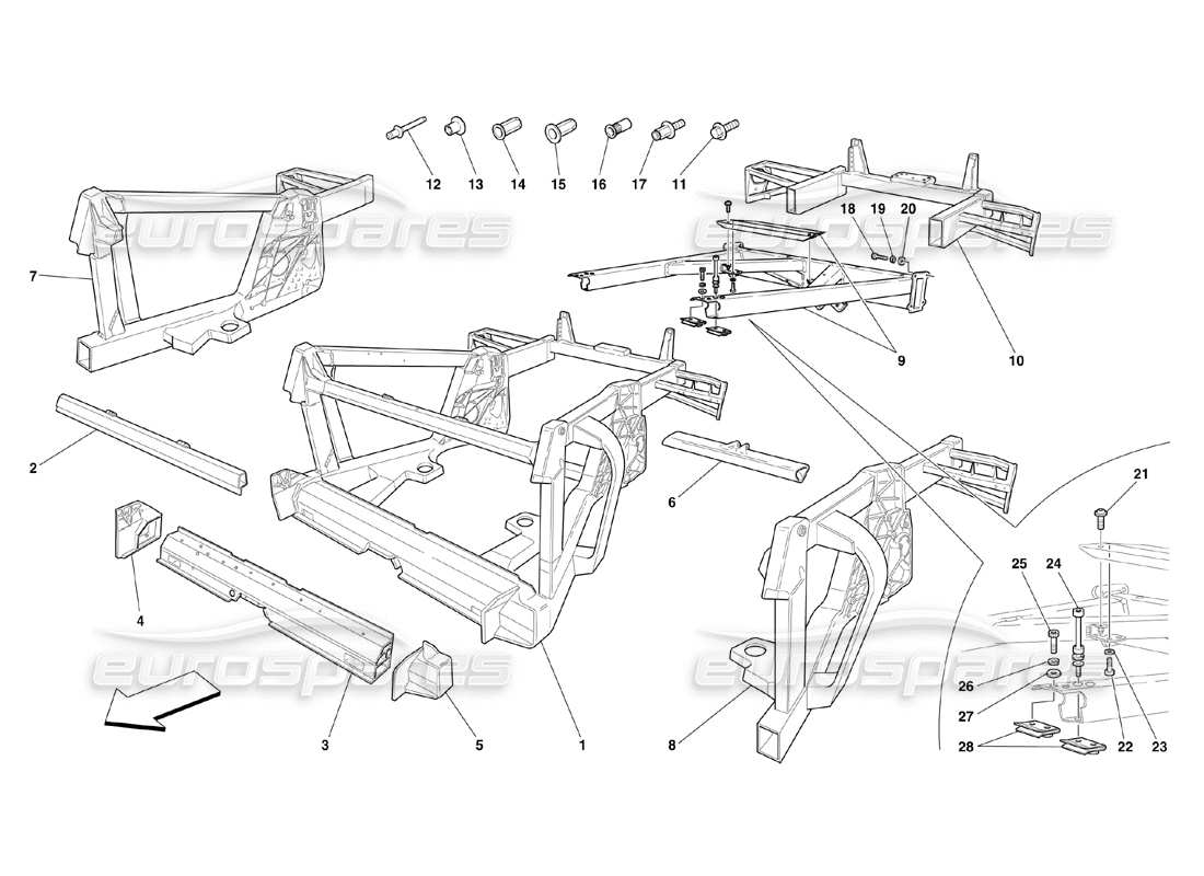 Ferrari 360 Desafío (2000) Cuadro - Elementos Traseros Estructuras y Placas Diagrama de piezas