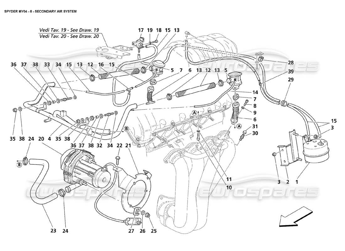 Maserati 4200 Spyder (2004) Sistema de aire secundario Diagrama de piezas