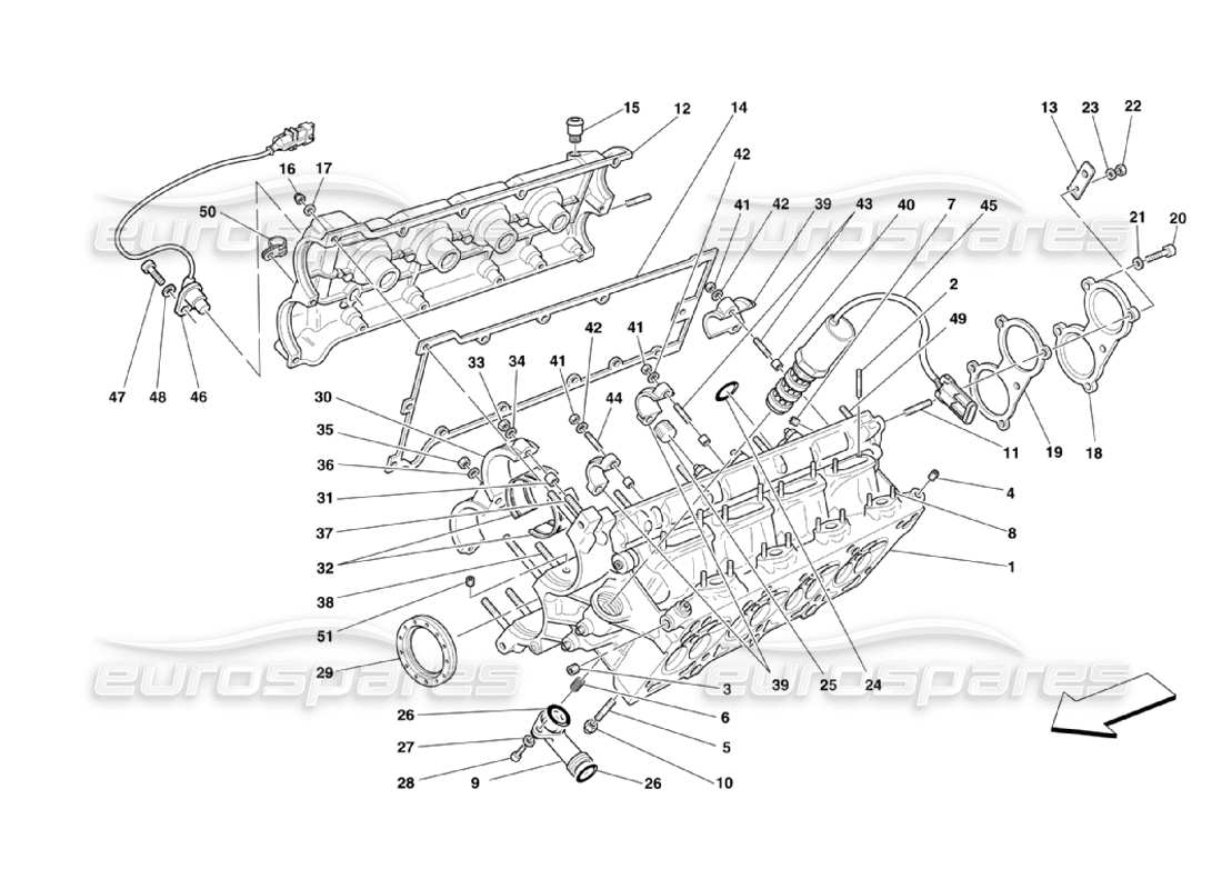 Ferrari 360 Challenge Stradale Diagrama de piezas de la culata del cilindro derecho
