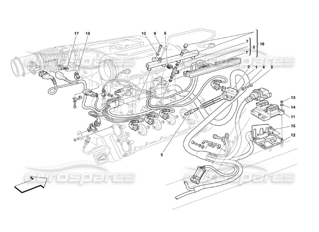Ferrari 360 Challenge Stradale Dispositivo de inyección - Encendido Diagrama de piezas