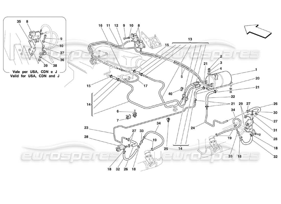 Ferrari 360 Challenge Stradale Sistema de actuador neumático Diagrama de piezas