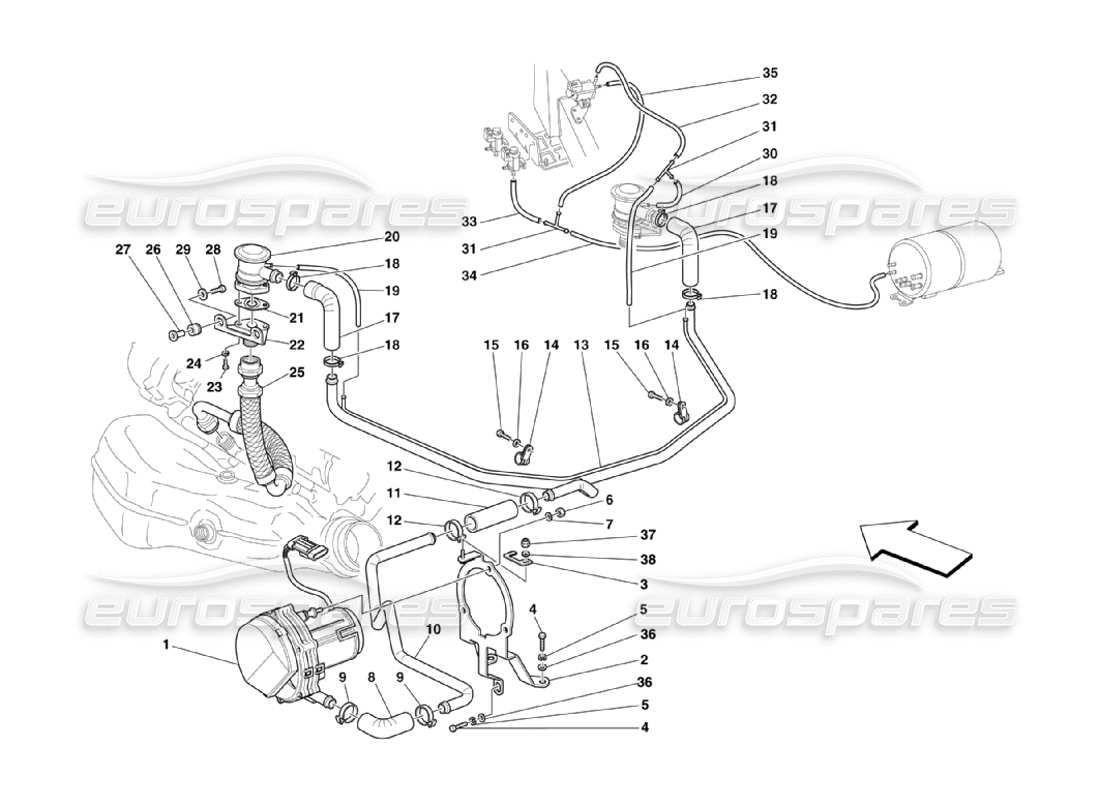 Ferrari 360 Challenge Stradale Sistema de aire secundario Diagrama de piezas