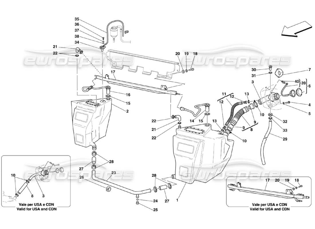 Ferrari 360 Challenge Stradale Tanques de combustible y unión Diagrama de piezas