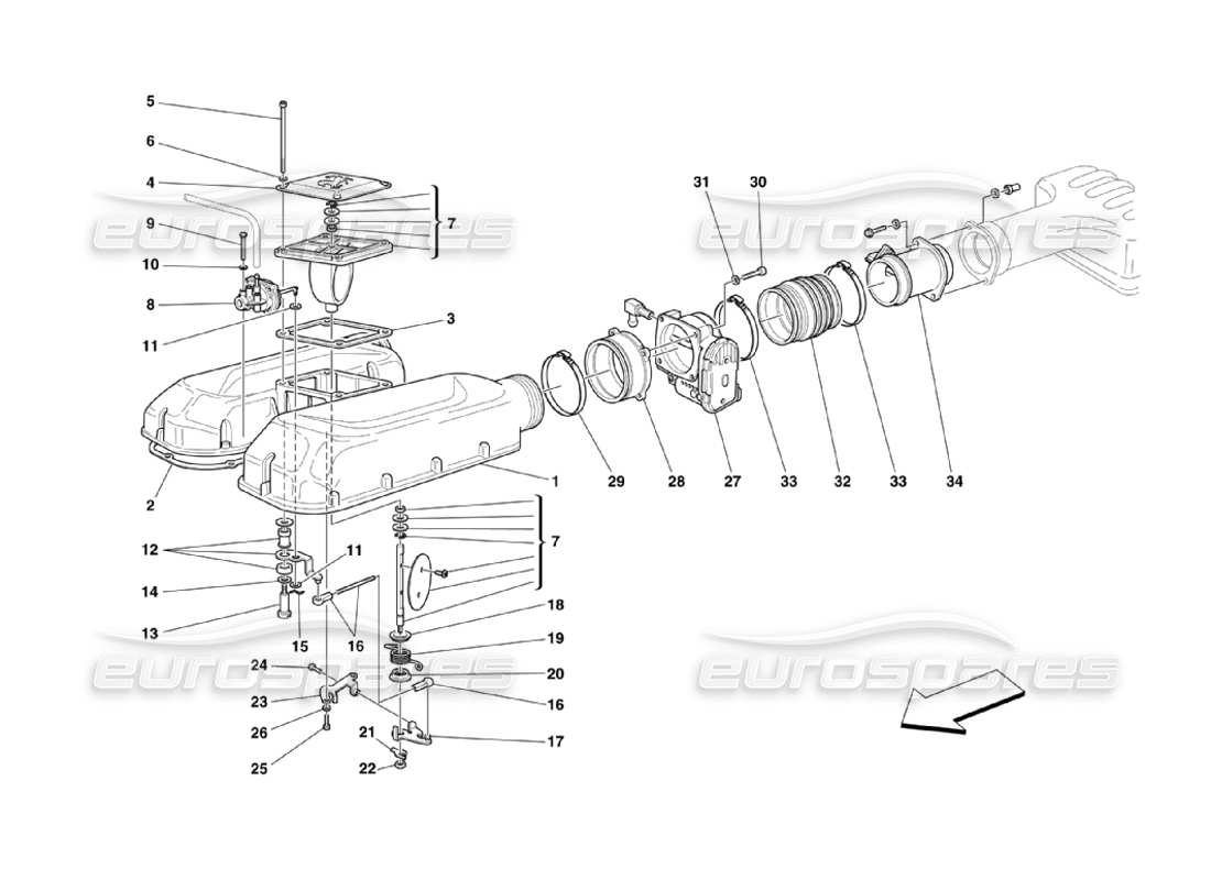 Ferrari 360 Challenge Stradale Air Intake Manifold Cover Diagrama de piezas