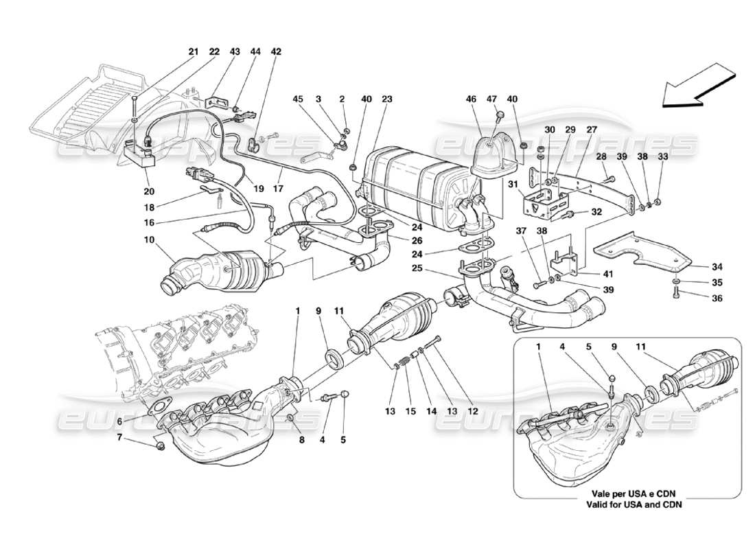 Ferrari 360 Challenge Stradale Sistema de escape Diagrama de piezas