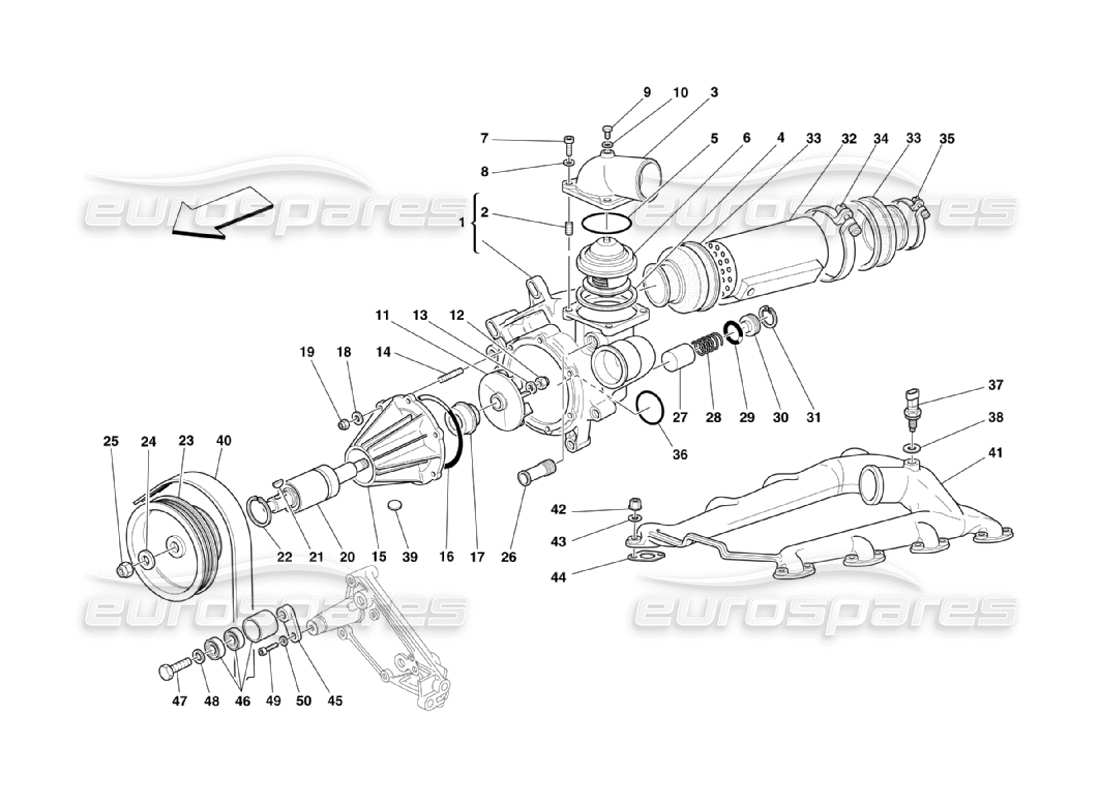 Ferrari 360 Challenge Stradale Bomba de agua y aceite - Intercambiador de calor de agua Diagrama de piezas