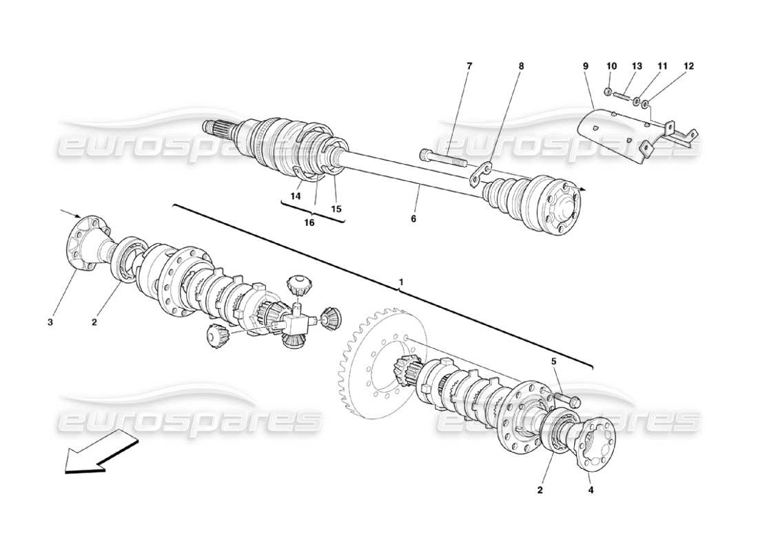 Ferrari 360 Challenge Stradale Differential & Axle Shafts Diagrama de piezas