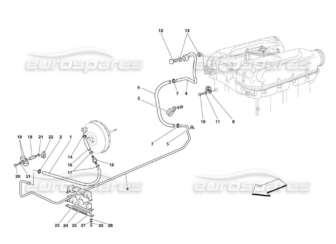 Ferrari 360 Challenge Stradale Sistema de refuerzo de freno Diagrama de piezas