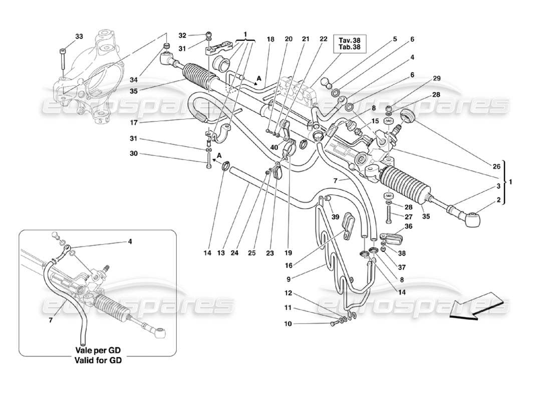 Ferrari 360 Challenge Stradale Hydraulic Steering Box and Serpentine Diagrama de piezas