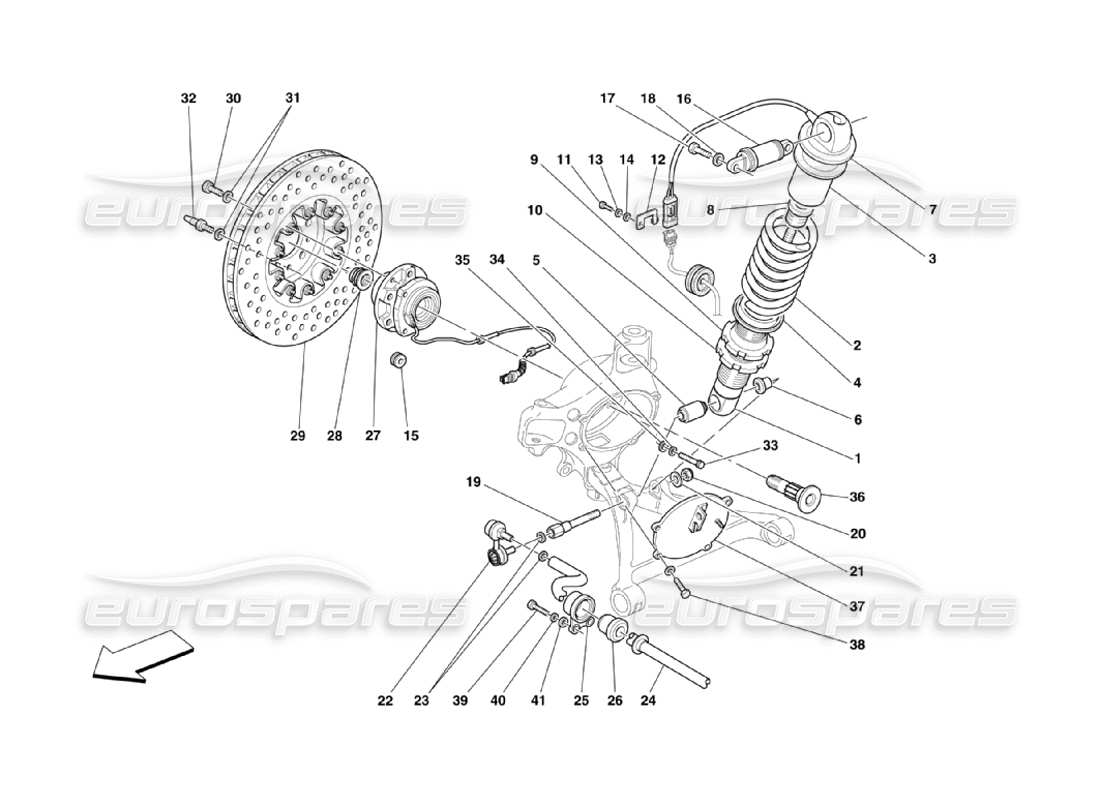 Ferrari 360 Challenge Stradale Suspensión Delantera - Amortiguador y Disco de Freno Diagrama de piezas