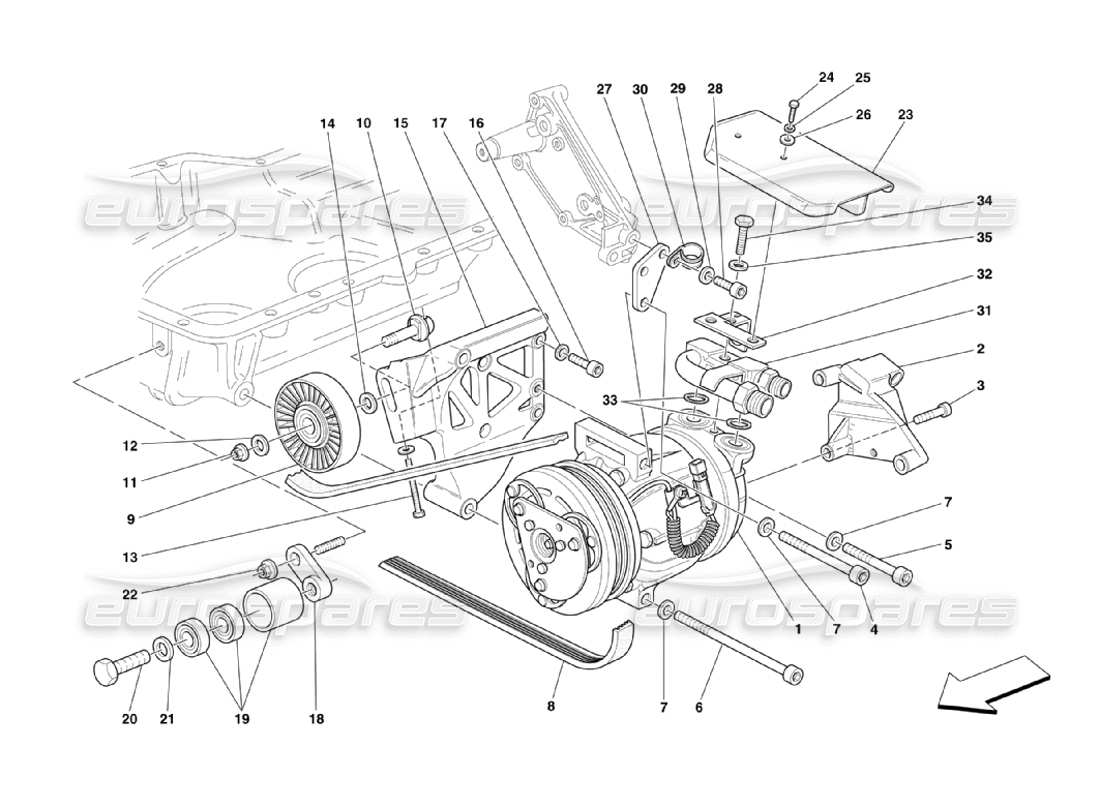 Ferrari 360 Challenge Stradale Compresor de aire acondicionado Diagrama de piezas
