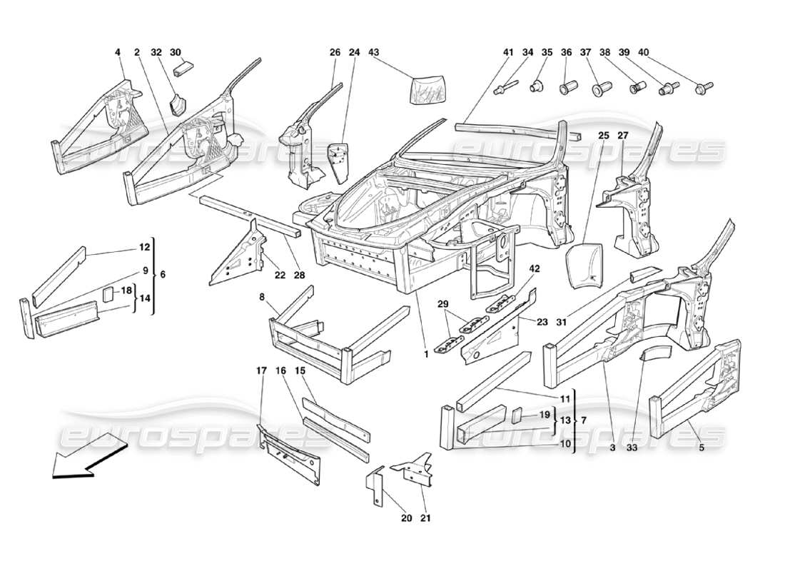 Ferrari 360 Challenge Stradale Marco - Elementos Frontales Estructuras y Placas Diagrama de piezas