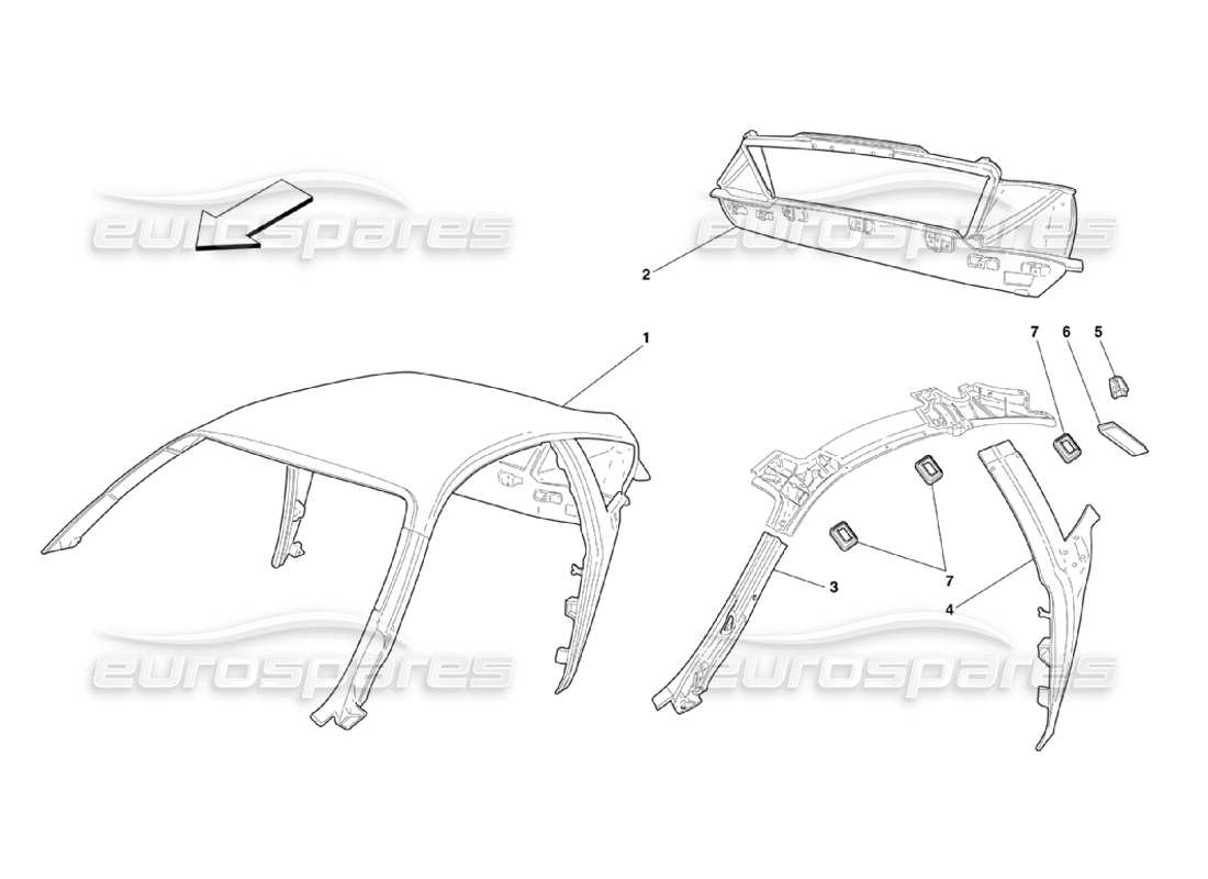 Ferrari 360 Challenge Stradale Estructura del tejado Diagrama de piezas