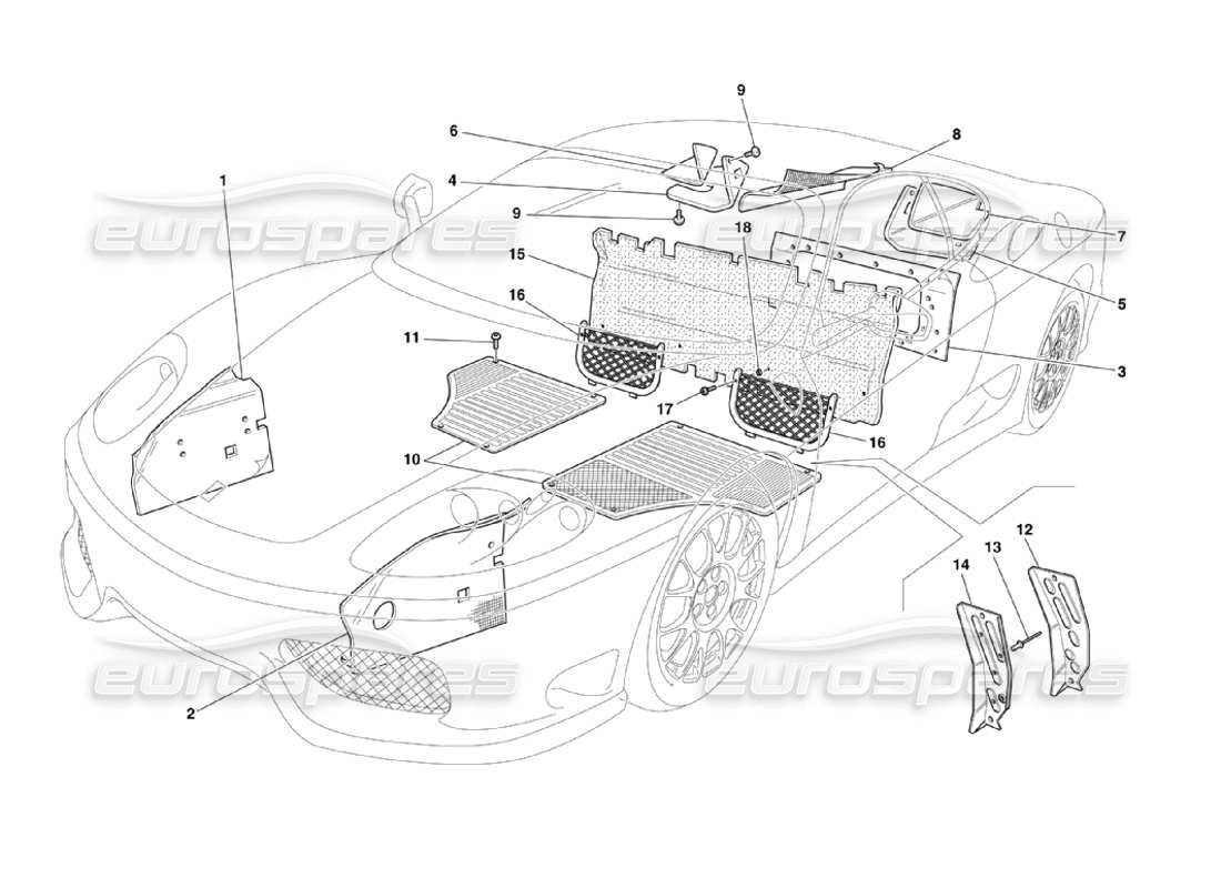 Ferrari 360 Challenge Stradale Aislamientos y moquetas del habitáculo Diagrama de piezas