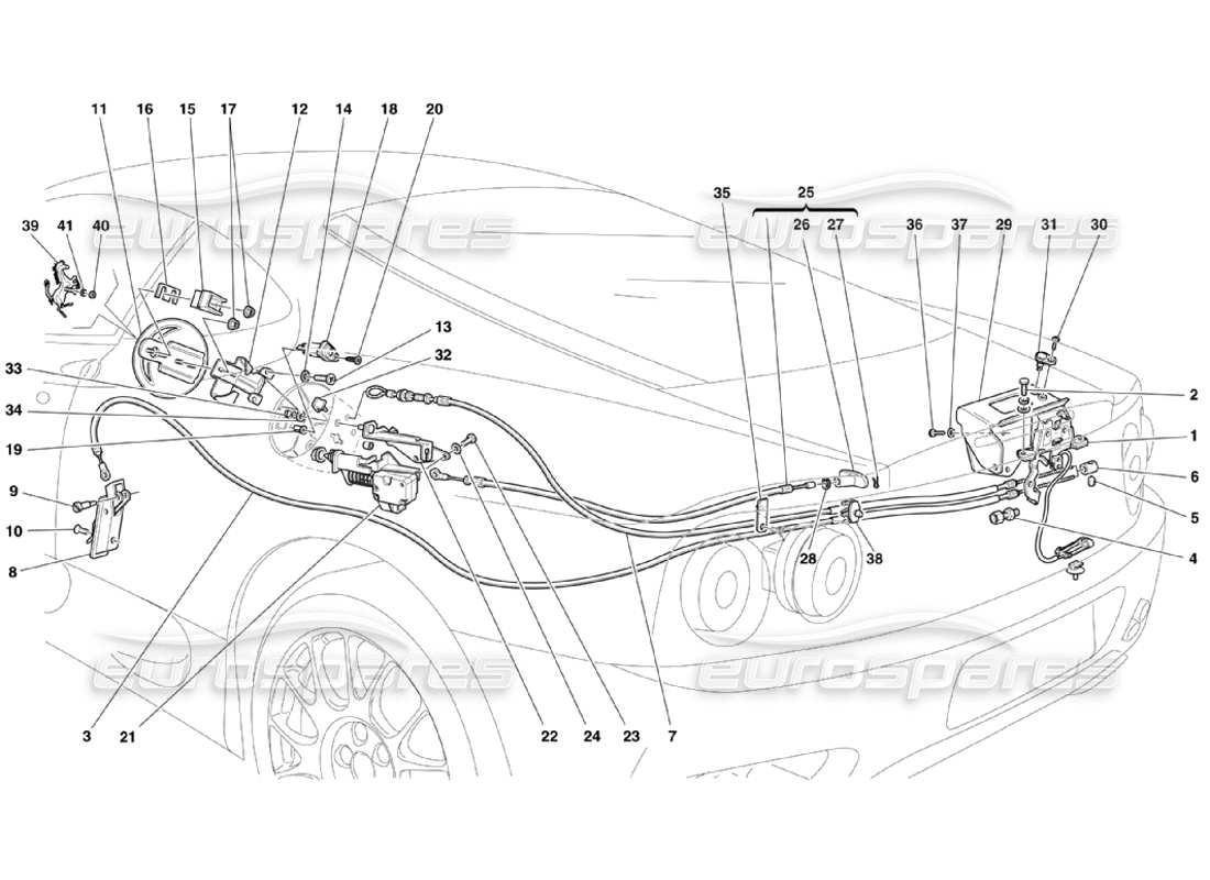 Ferrari 360 Challenge Stradale Dispositivos de apertura del capó del motor y de la puerta de gas Diagrama de piezas