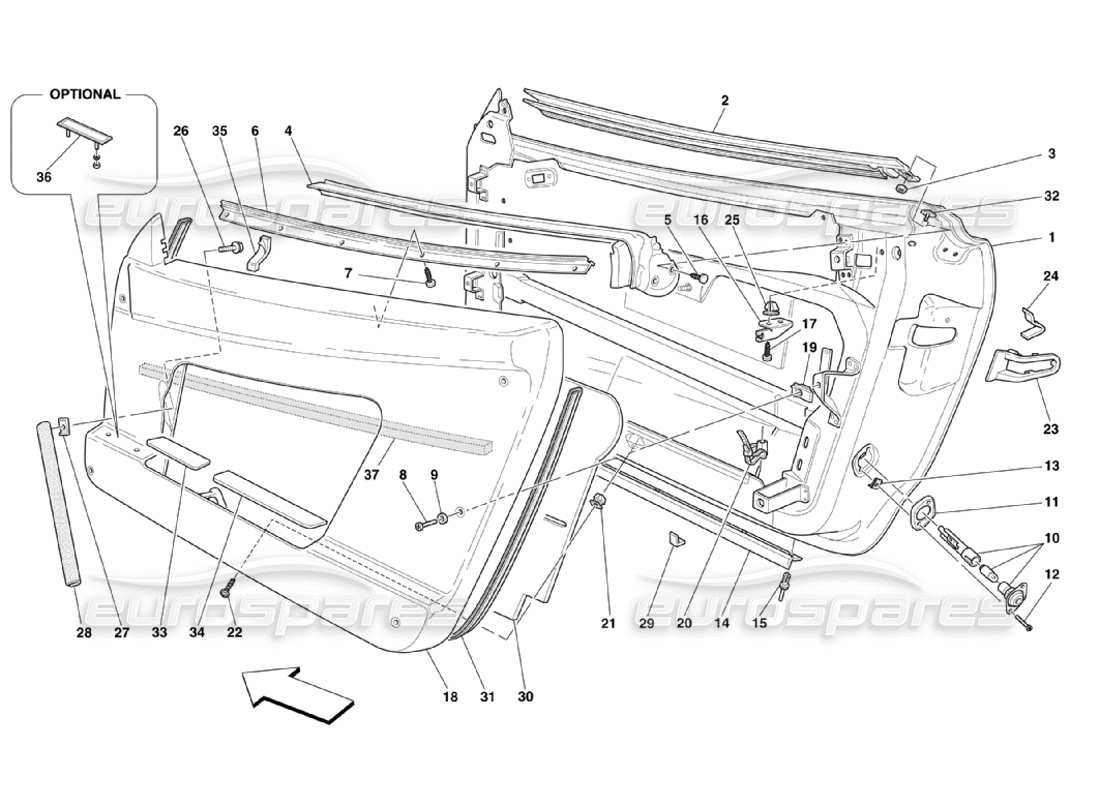 Ferrari 360 Challenge Stradale Puertas - Marcos y Revestimientos Diagrama de piezas