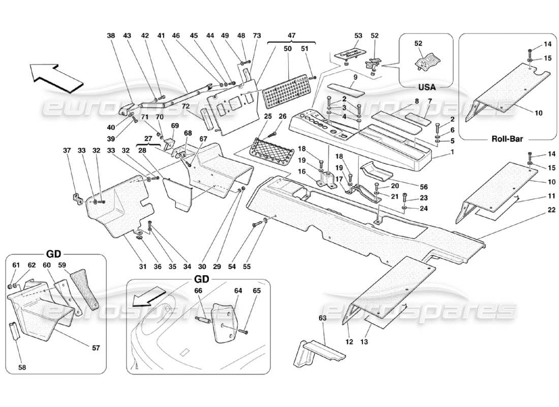 Ferrari 360 Challenge Stradale Túnel - Estructura y Accesorios Diagrama de piezas