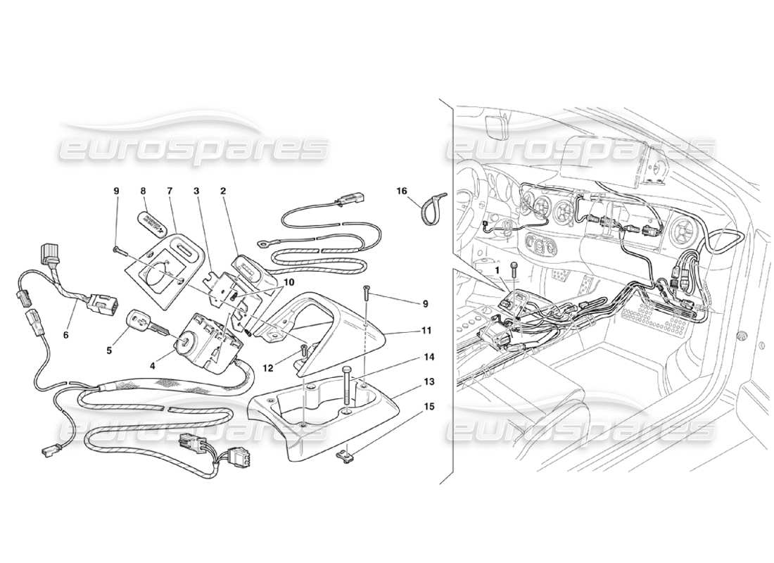 Ferrari 360 Challenge Stradale Kit de exclusión de airbag del pasajero Diagrama de piezas