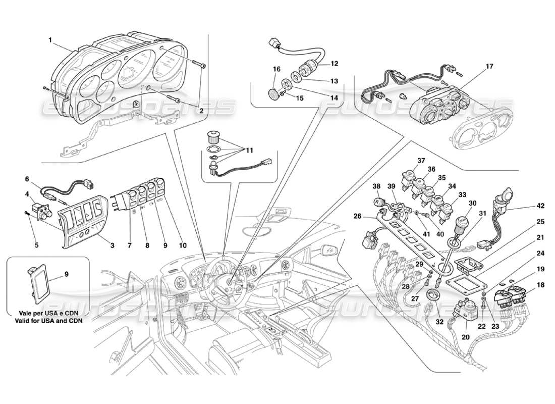 Ferrari 360 Challenge Stradale Instrumentos del tablero Diagrama de piezas