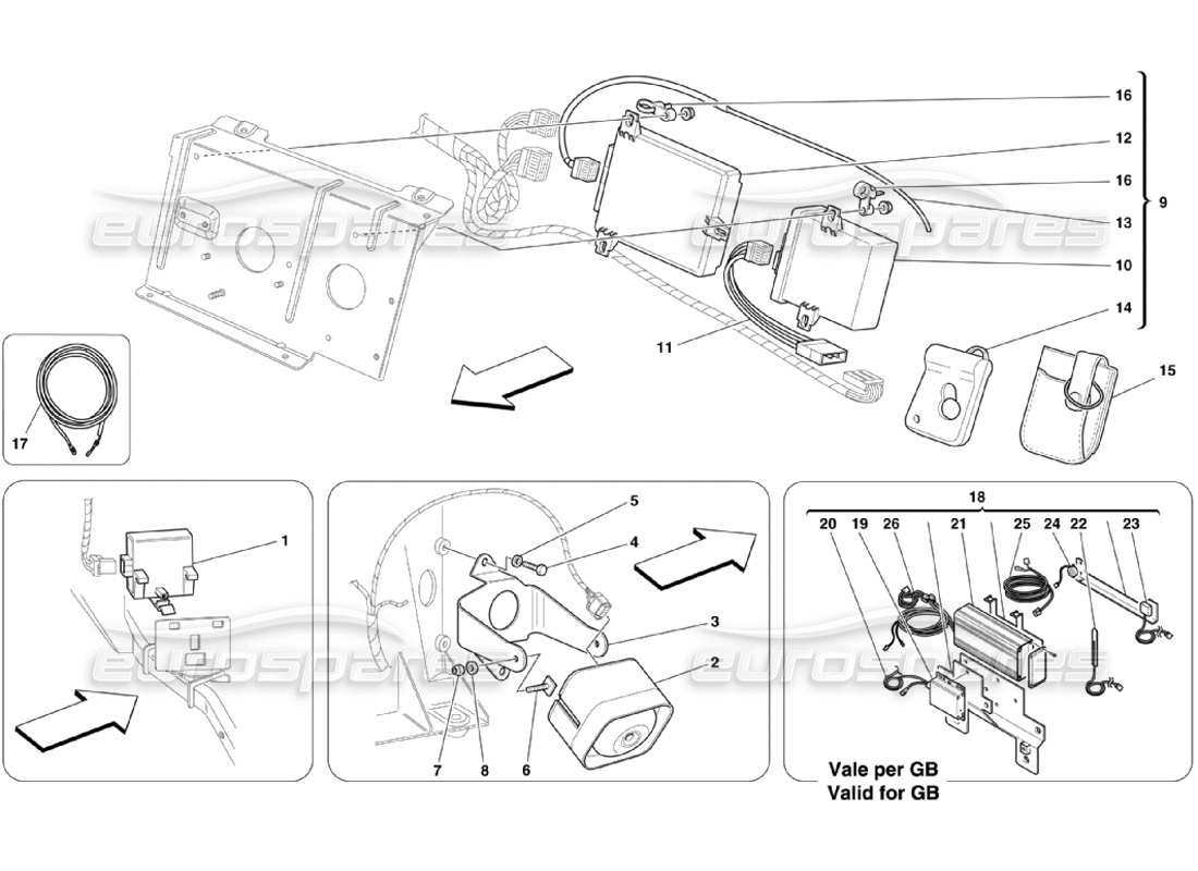 Ferrari 360 Challenge Stradale Cuadros y Dispositivos Eléctricos Antirrobo Diagrama de piezas