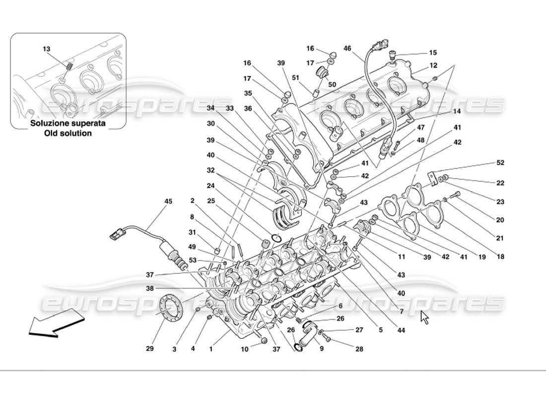 Ferrari 360 Modena Diagrama de piezas de la culata del cilindro izquierdo