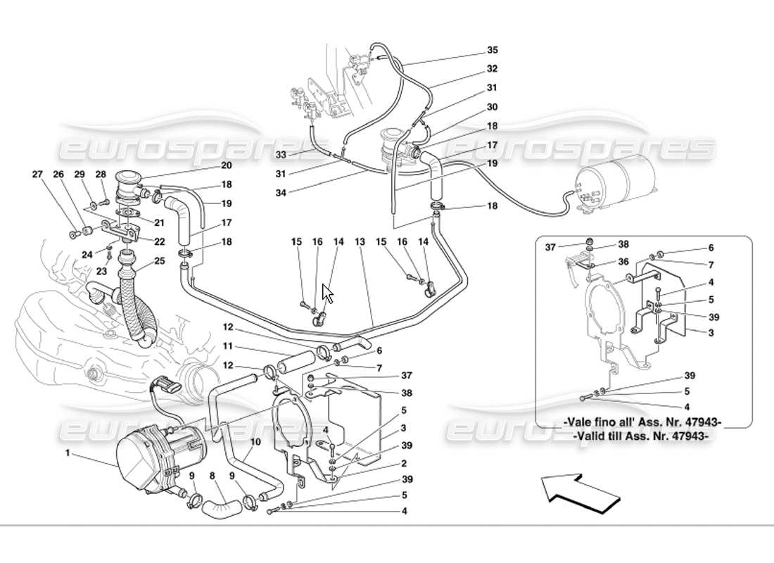 Ferrari 360 Modena Sistema de aire secundario Diagrama de piezas