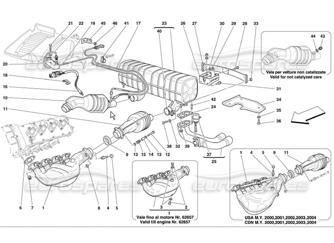 Ferrari 360 Modena Sistema de escape Diagrama de piezas