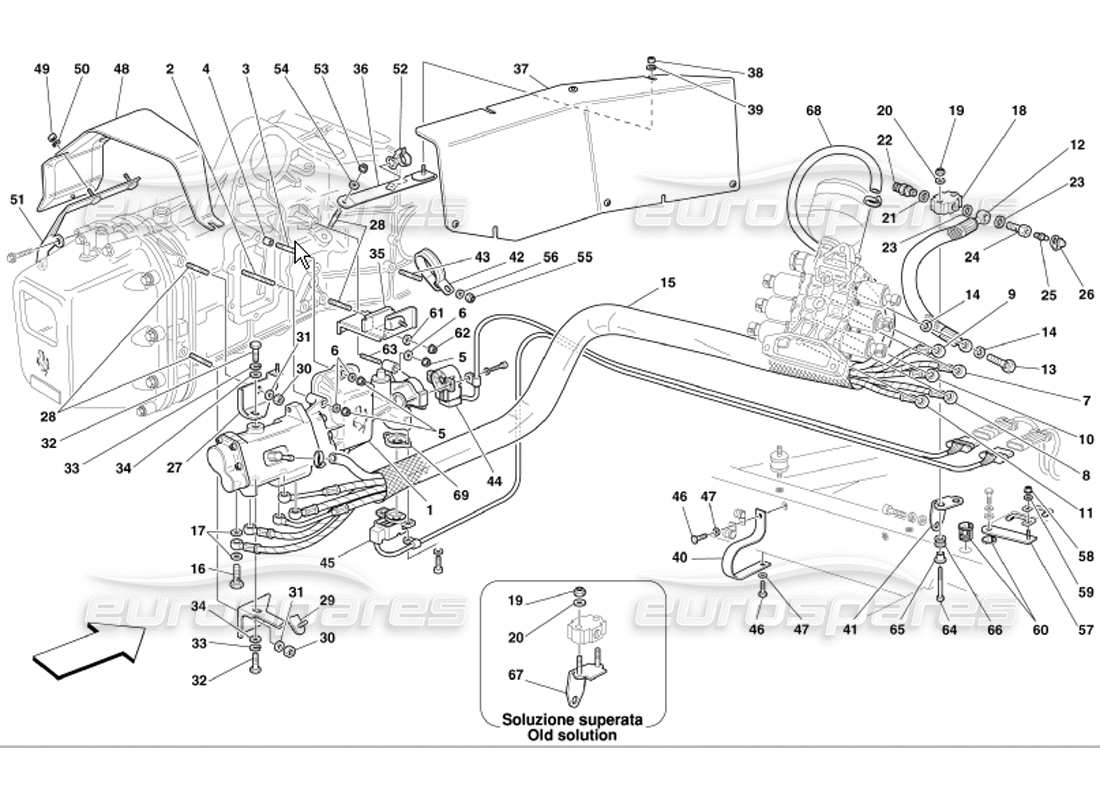 Ferrari 360 Modena F1 control hidráulico del embrague Diagrama de piezas