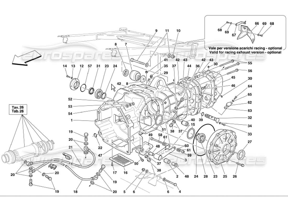 Ferrari 360 Modena Cubiertas de caja de cambios Diagrama de piezas